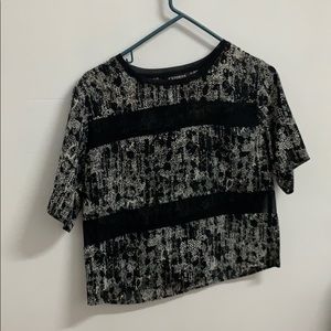 Boxy loose snakeskin and mesh top